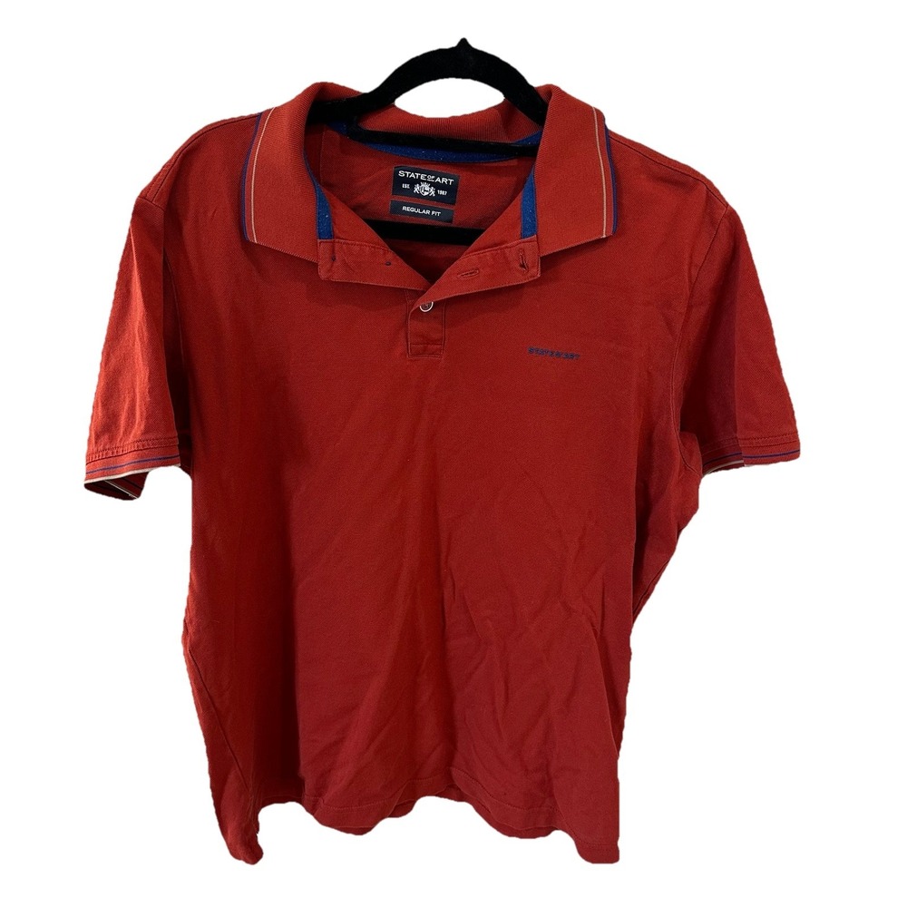 State of Art Mens Polo Golf Shirt Red Textured Size Medium Preppy Classic Fit